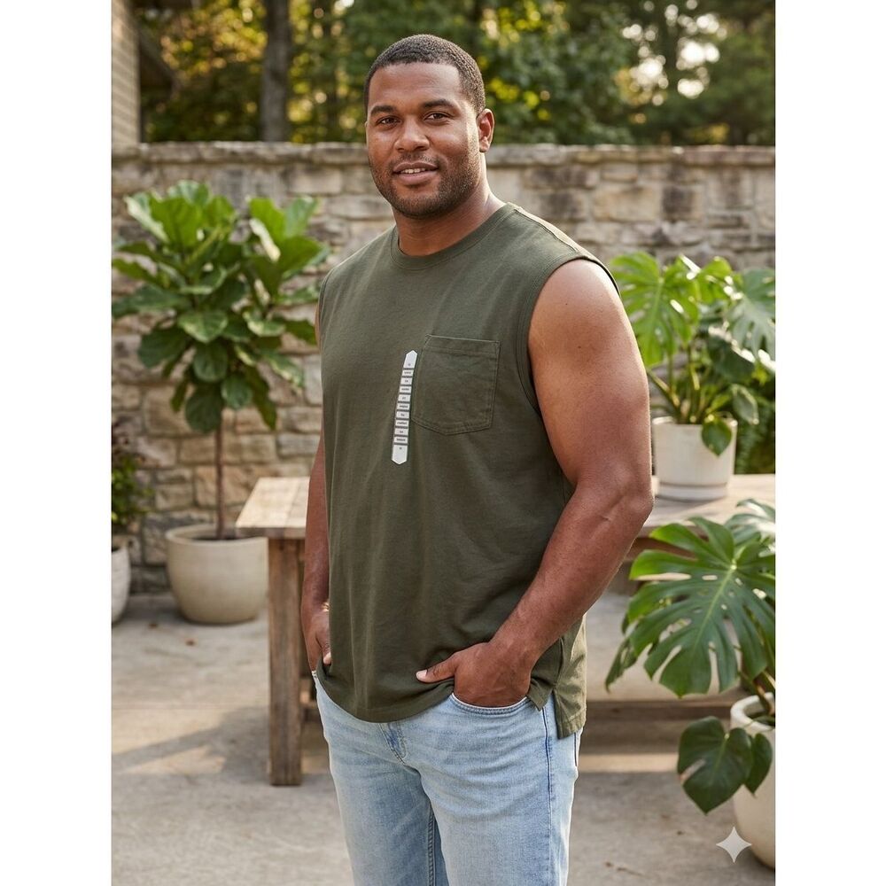 Duluth Trading Co Men's 2XL Longtail T Sleeveless Pocket Crew Shirt Vintage Oliv